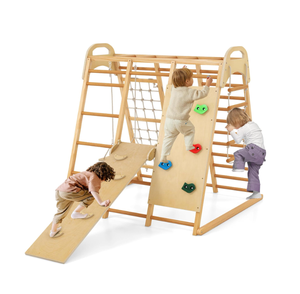 Aire de jeux intérieure Montessori 8 en 1 pour enfants, ensemble de jeu d'escalade pour les tout-petits avec toboggan balançoire filet barres de singe échelle de corde - Product Image 1