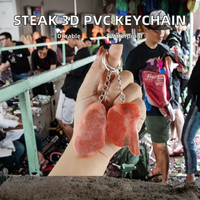 En gros, Porte-clés et Pendentif de sac en PVC 3D, imitation aliments (viande, côtes de bœuf, steak tomahawk), promotionnel