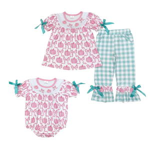 Pumpkin Bows Ropa a juego para hermanos, ropa para niños, ropa para días festivos, conjuntos de ropa de manga corta - Product Image 1