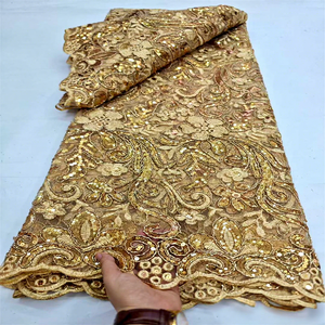 Tissus en dentelle à sequins de haute qualité nigérians, dentelle douce pour robes de mariée et de soirée - Product Image 4