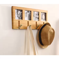 Support de rangement mural en bois de bambou, personnalisé, pliable, avec 5 crochets, pour vêtements et chapeaux, pour le salon