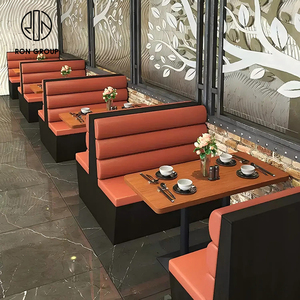 Muebles Modernos de Madera y Cuero para Restaurantes de Comida Rápida, Sofá, Sillas y Mesa - Product Image 3