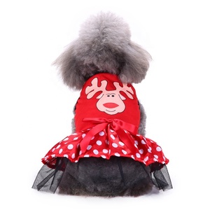 赤いトナカイ柄のかわいいドットメッシュドッグスカートドレスハーネス春夏北欧クリスマス冬ポリエステルストライプアニマルコーティング - Product Image 5