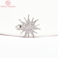 Vente en gros de fermoirs d'oreilles en laiton couleur or 18 carats avec zircon, en forme de tournesol, de haute qualité, finis, pour la fabrication de bijoux