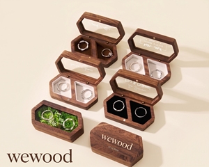 Vietnam Custom MDF Wooden Wedding <b>Ring</b> Box Personalized Double Slot <b>Ring</b> <b>Holder</b> Laser Engraved Rectangle Shape <b>Engagement</b> - Product Image 1