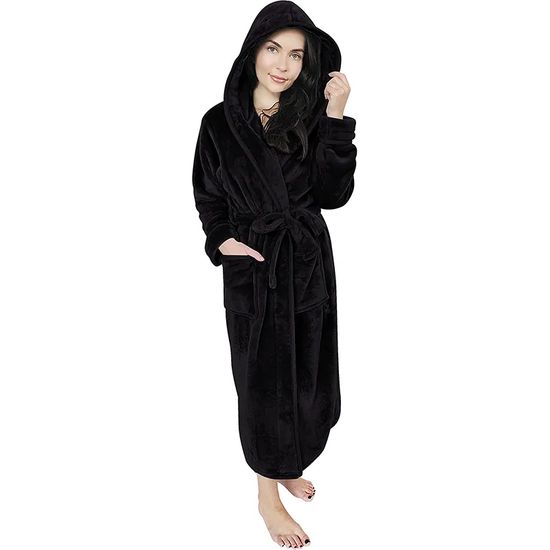 Wholesale Best Price Plus Size Women's Women Fleece Hooded Bathrobe - Plush Long Robe Girls Sleepwear Dressing Gown For Ladies