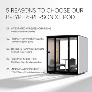 ห้องทำงานเก็บเสียงแบบมืออาชีพ 6 ที่นั่ง รุ่น XL B-Type 32dB พร้อมระบบลดแรงสั่นสะเทือน สำหรับการประชุมทีมงาน ห้องสมุด คลินิก - Product Image 2
