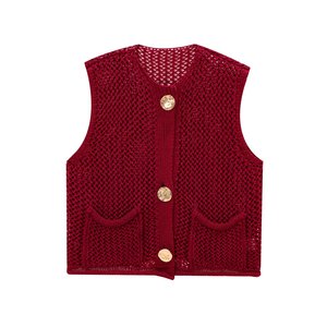Womens Crochet Chunky Knit <strong>Sweater</strong> <strong>Vest</strong> Casual Sleeveless Button Down <strong>Vest</strong> Tops <strong>Cropped</strong> Cardigan <strong>Sweaters</strong> with Pockets Free Size - Product Image 3