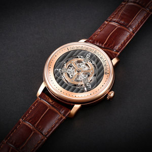 Montre pour homme à marque privée, mouvement mécanique automatique Miyota Wandering Hours, acier inoxydable or rose, bracelet en cuir SM1008 - Product Image 2