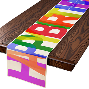 Colorful Polyester/Cotton Happy Birthday Vintage Oilproof Table Runner for Indoor/Outdoor Home Use Kitchen <b>Dining</b> <b>Room</b> Decor - Product Image 1