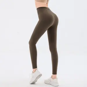 女式高腰桃色提臀弹力紧身裤跑步训练健身紧身裤带后腰口袋