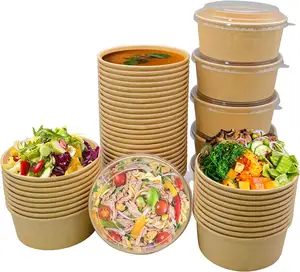 Custom Printed Disposable Kraft Paper Lunch Bowls Soup And Salad Bowls Eco-Friendly Paper Plates Bowls