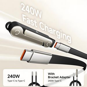 Vente directe d'usine, câble de charge rapide 240W avec support pliable en nylon, chargeur PD haute vitesse 1,2m pour téléphone IOS, tablette, ordinateur portable - Product Image 6