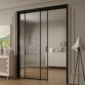 Puertas correderas de riel colgante retro de aluminio negro extremadamente estrecho personalizado cocina balcón estudio puertas correderas de vidrio - Product Image 3