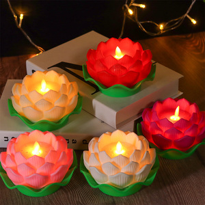 เทียนพลาสติก <span class=keywords><strong>LED</strong></span> ไฟฟ้ารูปดอกบัวแบบไร้เปลวเทียนโคมไฟดอกบัวประดิษฐ์ตกแต่งด้วยดอกไม้ที่ต้องการไฟดิวาลี - Product Image 3