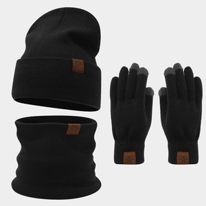 Ensemble 3 pièces unisexe avec écusson en cuir flocon de neige-Chapeau, écharpe et <span class=keywords><strong>gants</strong></span>, chapeau en tricot épais et chaud pour femmes, ensemble chaud pour hommes - Product Image 6