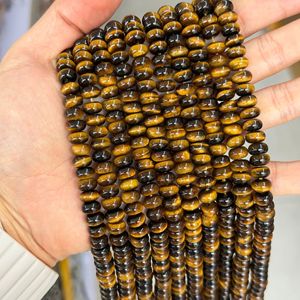 Perles Rondelles Œil de Tigre Jaune Naturel 4x6mm 5x8mm, Perles de <span class=keywords><strong>Pierre</strong></span> <span class=keywords><strong>Précieuse</strong></span> Œil de Tigre pour la Fabrication de Bijoux DIY, Fil Complet - Product Image 5