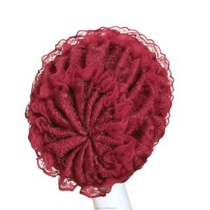 New Fashionable Women's Muslim <b>Hat</b>, Solid Color Headscarf Cap with Messy Lace Ruffles, Woven, Eco-friendly and Breathable - Product Image 1