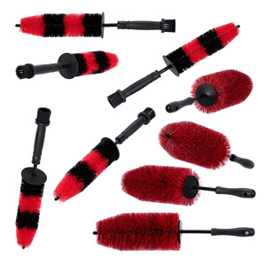 Ensemble de brosses de lavage de voiture Autonomy, rouge et noir, en plastique, pour le nettoyage des roues, du moteur et des pneus, pour le detailing automobile - Product Image 1