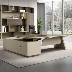 Escritorio Ejecutivo Moderno de Lujo en Forma de I, Mesa de Oficina Clásica Tradicional de Madera para Gerente o Jefe, Mesa de Computadora Convertible - Product Image 1