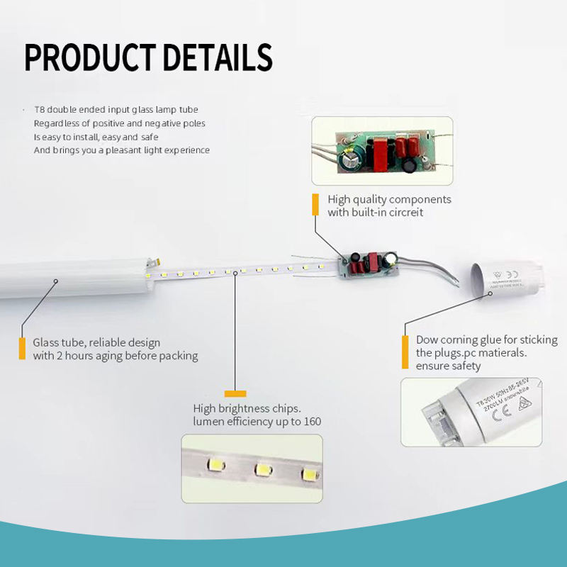 T8 Glass LED Tube 150cm 22W - Office Lighting Solution | Hangzhou Linan Huazun Technology