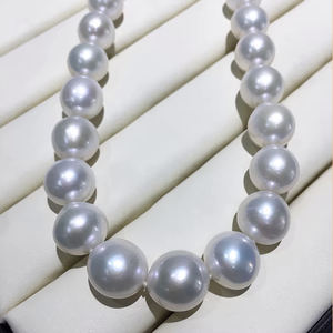 Collier de perles Edison de 10 à 12 mm, grande taille, perles d'eau douce naturelles, blanches, forte luminosité, forme ronde, brins de perles, cadeau pour maman - Product Image 2