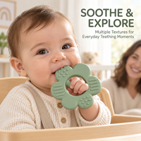 Anneau de dentition pour bébé en silicone en forme de pétale de fleur, barre centrale ronde, prise en main facile, multi-textures, qualité alimentaire, sans couture, cadeau pour nouveau-né, OEM ODM, vente en gros