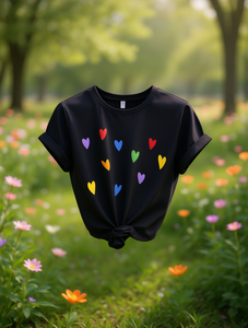 T-shirt da donna taglie forti con stampa a cuori colorati, manica corta, girocollo, vestibilità comoda, top casual estivo traspirante 100% cotone - Product Image 2
