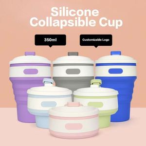 Collapsible 350ml Silicone <b>Reusable</b> Travel <b>Mug</b> Leak-Proof Lid BPA Free Portable Compressible Coffee Tumbler Custom Logo - Product Image 1
