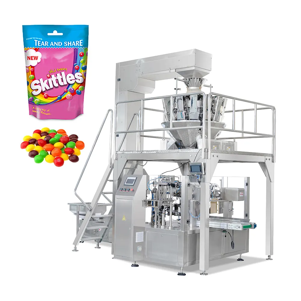 Máquina de embalaje de granos de gelatina, bolsa prehecha totalmente automática, embalaje de dulces, doypack