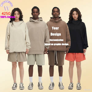 Logo personnalisé motif bouffant impression hommes pull à capuche coton ample épais <span class=keywords><strong>sweat</strong></span> à capuche surdimensionné - Product Image 2