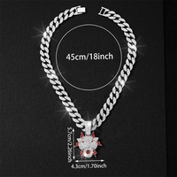 2024 nouveau Style 15mm glacé cubain lien chaîne alliage et strass Hip Hop rouge tête d'animal pendentif collier