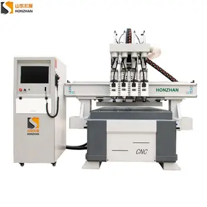 Good quality woodworking CNC Router 4ft*8ft with 4pcs automatic tool changer 6KW spindles for cutting furniture door cabinet