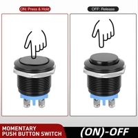 Sakelar Tombol Tekan Kepala Datar Logam Stainless Steel IP65, Sakelar Momentary 12MM/16MM/19MM/22MM, Sakelar Klakson Mobil/Sakelar Pengapian Starter