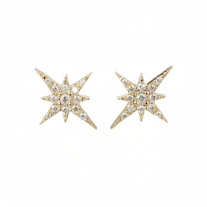 Boucles d'oreilles clous étoile blanc champagne en or massif 18 carats avec diamant taille brillant rond serti griffe, luxe pour femme, usage quotidien - Product Image 1