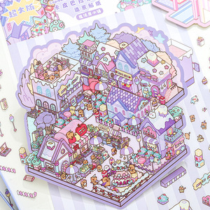 Estilo de dibujos animados 3D Casa apilada Cuaderno decorativo Pegatinas de juguete Diseño de paisaje en miniatura Paquete de 3 - Product Image 4