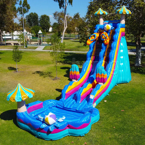 Parque Acuático Inflable Comercial de PVC con Temática de Playa, Tobogán Doble con Piscina de Chapoteo para Parques de Aventura y Trampolines - Product Image 1