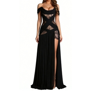 Robe de soirée longue sexy pour femme, épaules dénudées, en dentelle, avec bretelles croisées, robes de soirée formelles tendance - Product Image 3