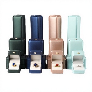 Advanced Sense Luxurious Square PU Leather Jewelry Box Custom Logo <b>Storage</b> for <b>Rings</b> with Crown - Product Image 1