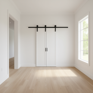 D0100X35948 <b>Bi</b> <b>Folding</b> Sliding Barn <b>Door</b> Hardware 40 Inch Track Kit For Two 18 Inch <b>Doors</b> Interior Storage Closet Farmhouse Styl - Product Image 2