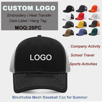 Casquette de baseball sportive 5 panneaux en coton respirant pour l'été, personnalisable avec logo pour activités de team building, scolaires et événements sportifs