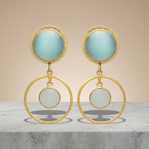 Pendientes Colgantes Étnicos de Piedra Lunar Chapados en Oro Azul Claro para Regalos de Boda, Compromiso y Fiesta - Product Image 2