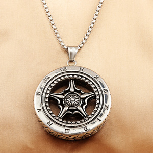 Colgante de acero inoxidable con forma de flor y números romanos para hombre y mujer, collar de moda 280743 - Product Image 1