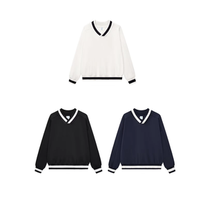 Felpa da <span class=keywords><strong>uomo</strong></span> in stile College britannico felpa con collo a V 380g in cotone 100% tinta unita tinta unita a contrasto larga corta - Product Image 1