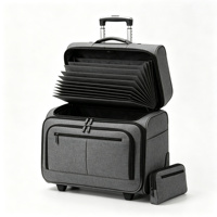 Valise à roulettes souple grise pour pilotes, bagage d'affaires avec compartiments accordéon, poches avant, poignée télescopique, deux roues