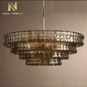 Lámpara de Araña de Cristal de Murano Italiano Ovalada, Estilo Posmoderno, de Latón, para Techo Alto, Ideal para Vestíbulo de Hotel, Sala de Estar o Restaurante - Product Image 1