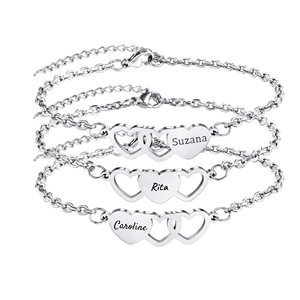 Custom Stainless Steel Best Friends Friendship Engraving <strong>Name</strong> <strong>Personalised</strong> Heart Charm <strong>Bracelet</strong> Jewelry Women China Supplier - Product Image 5