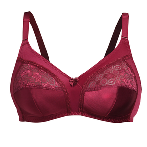 Sujetador de encaje inalámbrico ultrafino estilo europeo-americano, copa 3/4, color rojo vino, cobertura total, antibacteriano, cierre trasero, para verano - Product Image 1