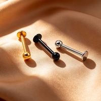 Piercing Labret en Titane ASTM F136 16G, Style Basique, Fileté, Qualité Implant, Dos Plat, Plaqué Or, Boule Simple, Bijou Corporel, Cadeau