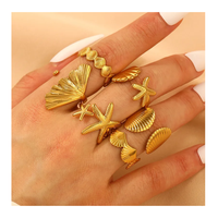 À la mode en acier inoxydable plaqué or 18 carats étoile de mer et coquille décor océan plage élément manchette anneau pour les femmes pour la décoration quotidienne